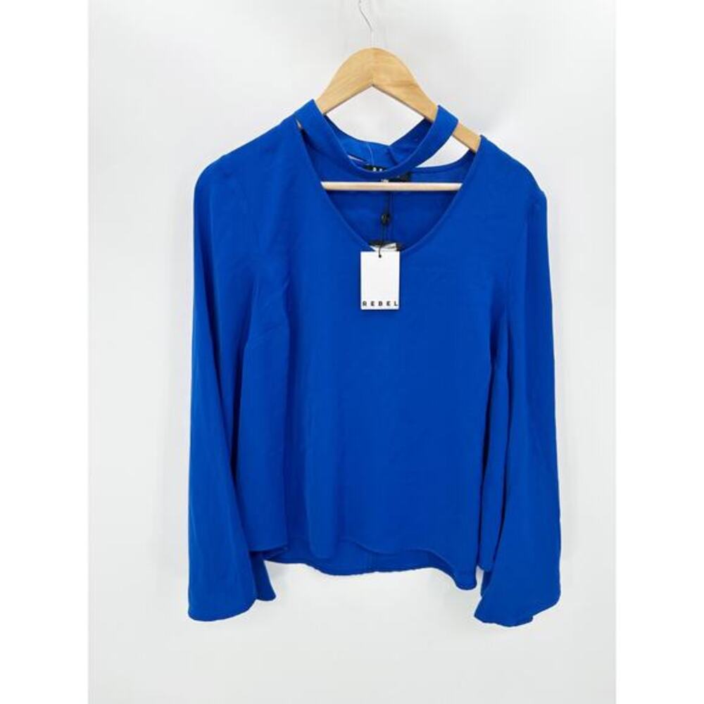 Rebel Top Women NWT‎ 24W Royal Blue Long Bell Sleeve Keyhole Cutout Blouse
